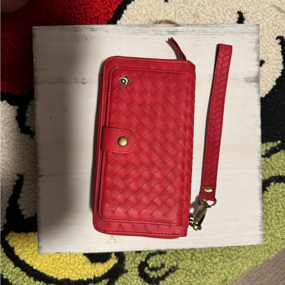 Red Woven Leather Wristlet Wallet